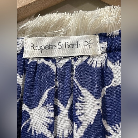 Poupette St Barth Blue & Cream Fringe Ruffle Fit & Flare Dress Size Small - Picture 8 of 10